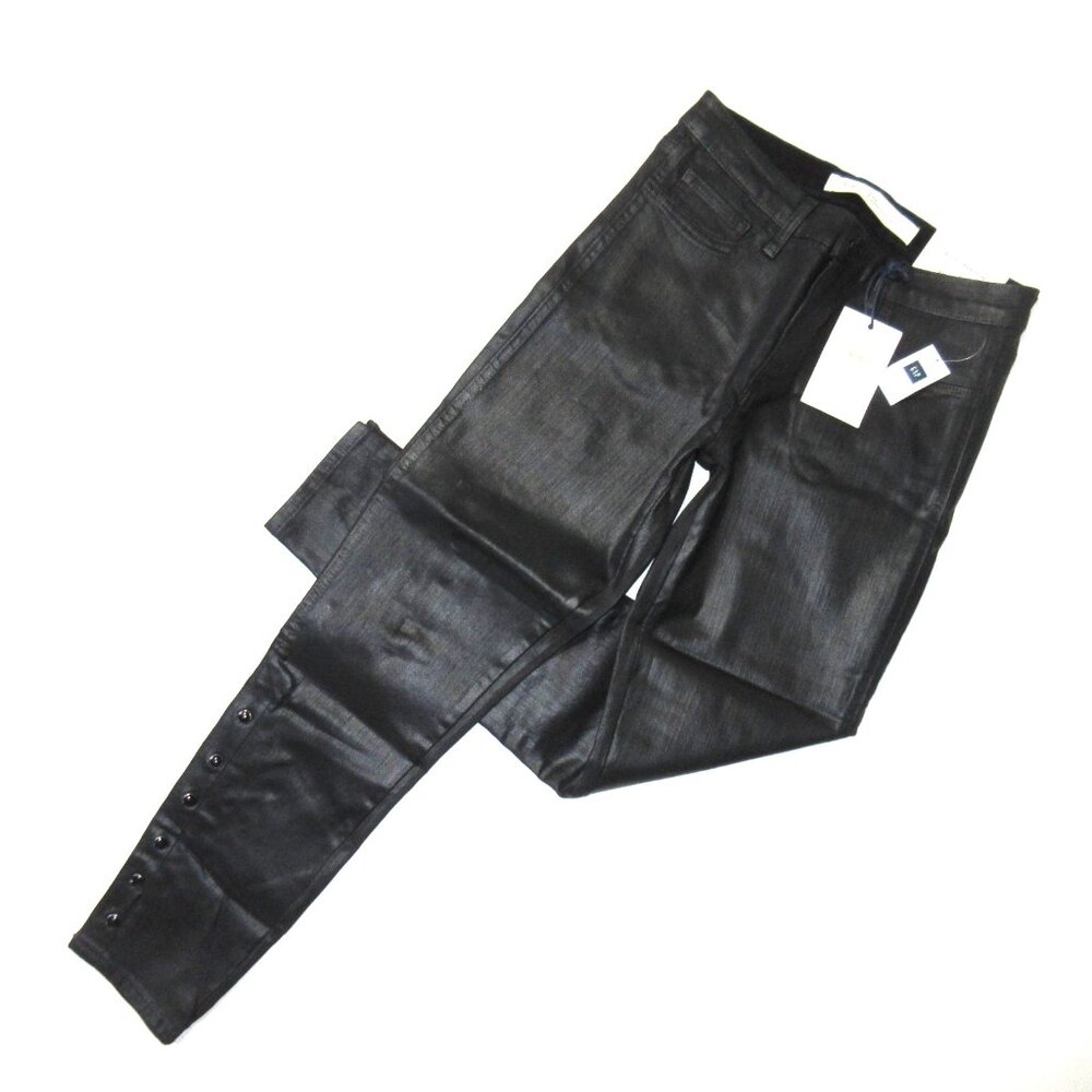 NWT GAP 1969 Inner Cozy Legging in Black Orbit Coated Side Snap Stretch Jeans 27